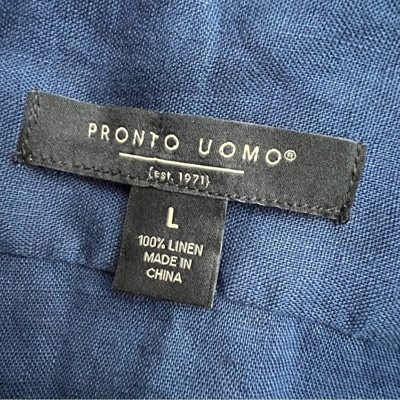 Pronto Uomo Navy 100% Linen Short Sleeve Modern Fit Sport Shirt, size L - Picture 4 of 11